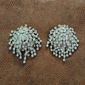 Large Vintage Cascading Waterfall Rhinestone Clip On Earrings